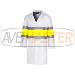 Bata blanca/amarillo alta visib 2 cintas refl C7102-M